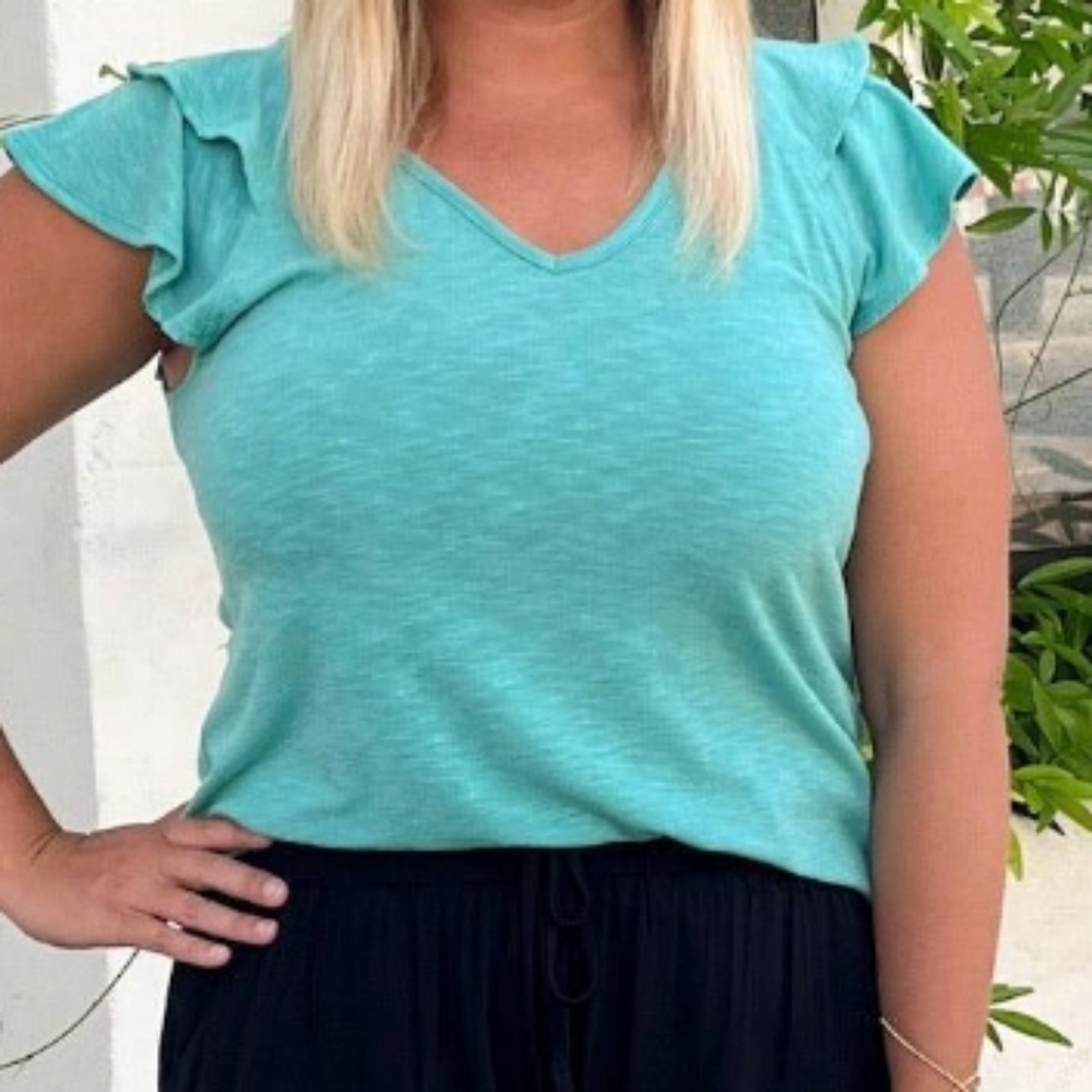 Teal Flutter sleeve top